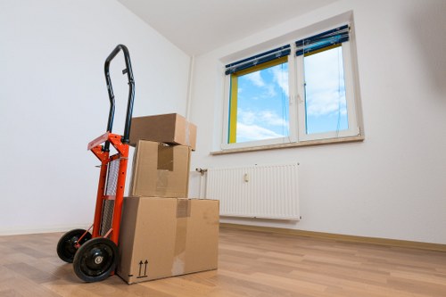 Boxes and household items organised inside a removal van
