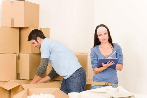 Office equipment and boxes prepared for relocation in South West London